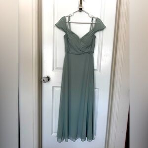 Birdy Grey Chiffon Spence Convertible Bridesmaid Dress, Sage, Size M, pockets
